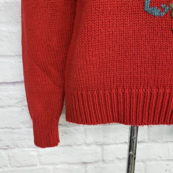 Vintage Red Puff Sleeve Sweater High Neck Button Detail Teapot Cottagecore Sz S - Picture 7 of 14